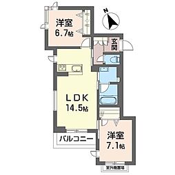 エール ブランシェ 2LDKの間取図画像