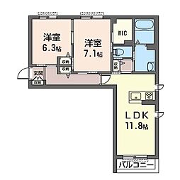 クォーレスポルト三角公園 2LDKの間取図画像