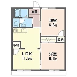 ドゥ・ルミエール 2LDKの間取図画像