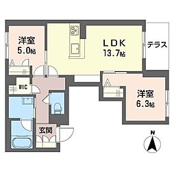 仮)厚木市妻田南2丁目シャーメゾンA棟 2LDKの間取図画像
