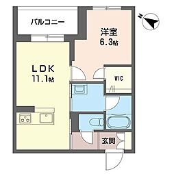 デルフィ淕番館 1LDKの間取図画像