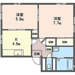 ハイツあおばA 2Kの間取図画像