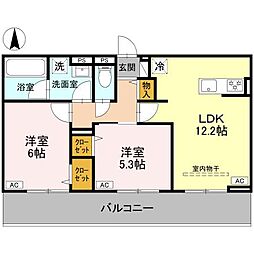 前橋市天川原町1丁目アパート 2LDKの間取図画像