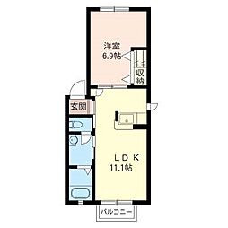 ブライトスクエアE 1LDKの間取図画像