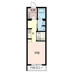 プルメリア 1Kの間取図画像