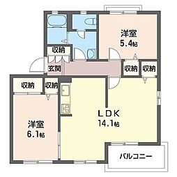 パールタウン岩田46 2LDKの間取図画像