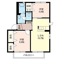 パールタウン柏の葉B 2LDKの間取図画像