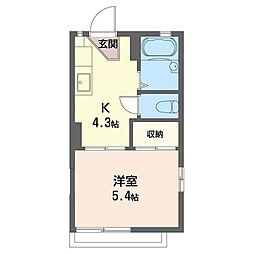 ジュネス杉山B 1Kの間取図画像