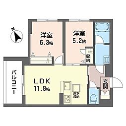 リラフォート本八幡 2LDKの間取図画像