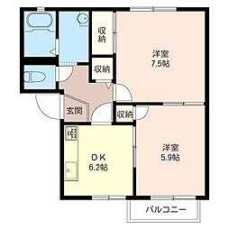 エステート宮久保B棟 2DKの間取図画像