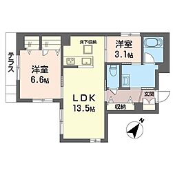 ヴィラアルボII 2LDKの間取図画像