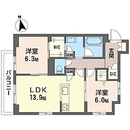 プレミアス大船 2LDKの間取図画像