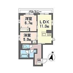 ラルク鎌倉 2LDKの間取図画像