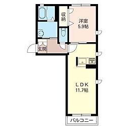 シャンブルクレア 1LDKの間取図画像