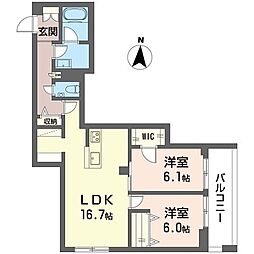 コンフォーザ三鷹 2LDKの間取図画像