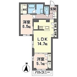 コンフォーザ三鷹 2LDKの間取図画像