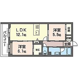 Forena羽沢横浜国大 2LDKの間取図画像
