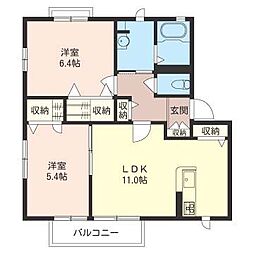 フローラル平戸C 2LDKの間取図画像