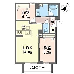 磯子区丸山1丁目マンション 2LDKの間取図画像