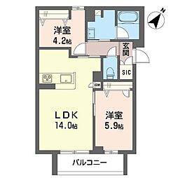 磯子区丸山1丁目マンション 2LDKの間取図画像