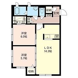 ヒルコート東戸塚 2LDKの間取図画像