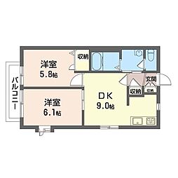 ハイツミザーナA 2DKの間取図画像