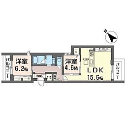 コンティキュール熊之堂 2LDKの間取図画像