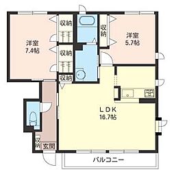 ラフィーネ日吉台B棟 2LDKの間取図画像