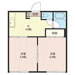 サニーハイツ横山B棟 2Kの間取図画像