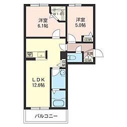 シャトーリヴェール 2LDKの間取図画像
