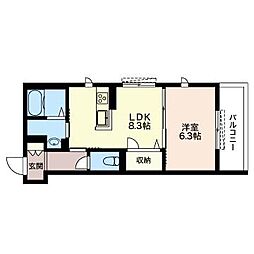 メゾンかえで 1LDKの間取図画像