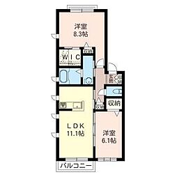クラリス横濱2番館 2LDKの間取図画像