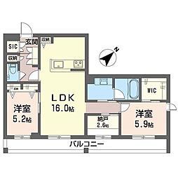 アジュールモア長津田 2SLDKの間取図画像