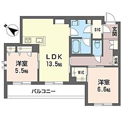 シャーメゾン美しが丘 2LDKの間取図画像