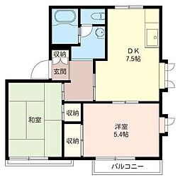 サンモール松風 2DKの間取図画像