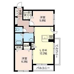 ラルク・エダ 2LDKの間取図画像