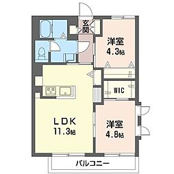 レザヴァールB 2LDKの間取図画像