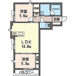 ViaSoleもえぎ野 2LDKの間取図画像