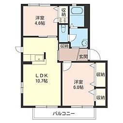 アサマハイツB 2LDKの間取図画像