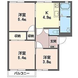 フレグランス西高尾B 3Kの間取図画像