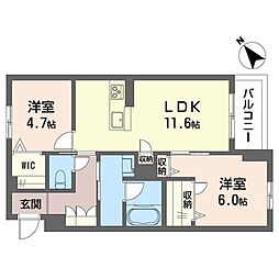 エバーセント 2LDKの間取図画像