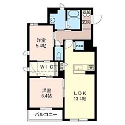 カーサ・ラゴルナ 2LDKの間取図画像