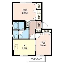 プルミエドミールD 2Kの間取図画像