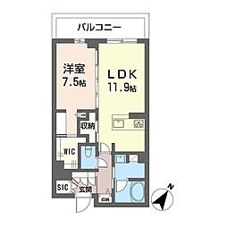 シモン イースト ミソノ 1LDKの間取図画像