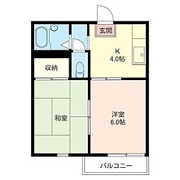 リヴェール高砂 2階2Kの間取り