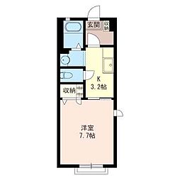 コーポ・ハナブサ4 1Kの間取図画像