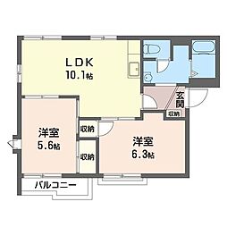 リベラルハイツB 2LDKの間取図画像