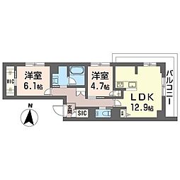 ルガール山王 2LDKの間取図画像