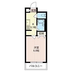 デルソーレ大森 1Kの間取図画像