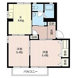 フォーレスグリーンB 2DKの間取図画像